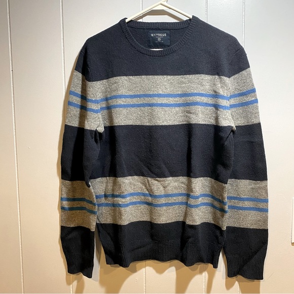 Express Other - Express mens wool blue gray striped sweater medium crew neck